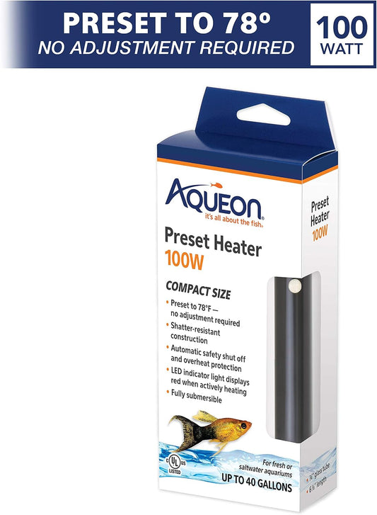 Close up of Aqueon 100W heater showing the red LED indicator light