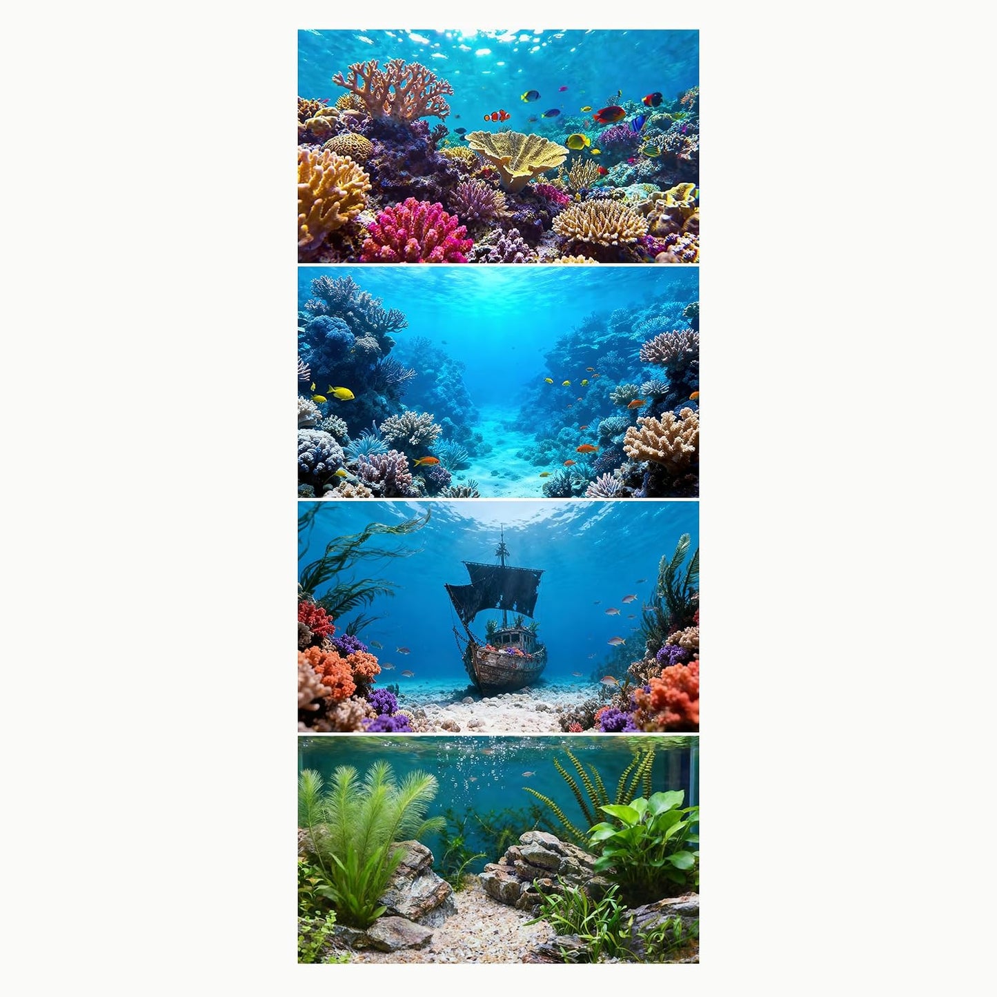 4 Pack Aquarium Background, 24x12 Inch Polyester Cloth Decor for Fish Tank, Set of Undersea Coral Rock & Plant Dcor Backgrounds, Aquatic Themed Decorations - Image 10