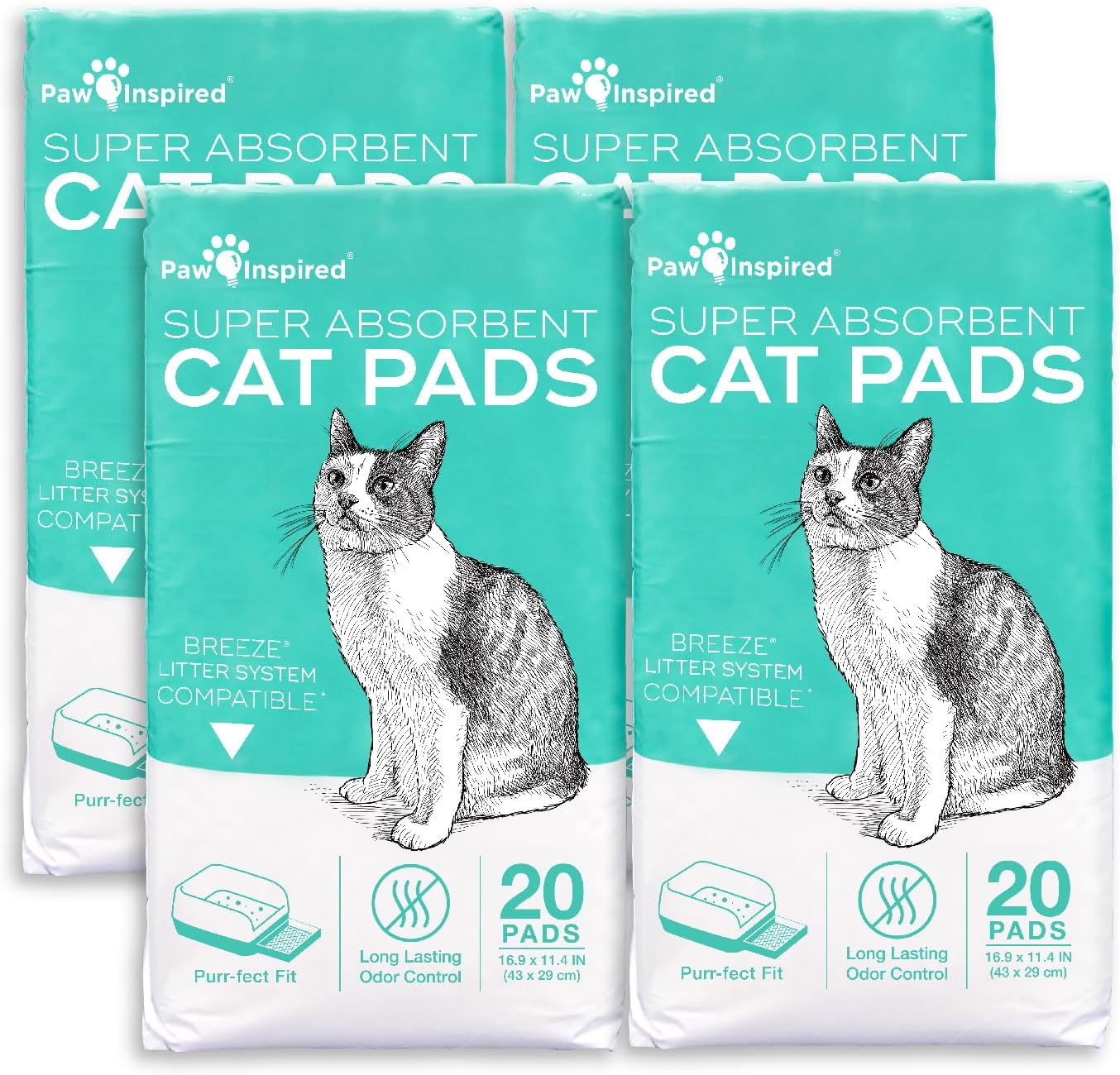 Paw Inspired Cat Pads, Generic Refills for Tidy Cats Breeze Litter Box System, Disposable Kitty Litter Liners for Easy Cleaning, Super Absorbent Pee Pads, 16.9 x 11.4 Inch (Carbon, 20 Count) - Image 12