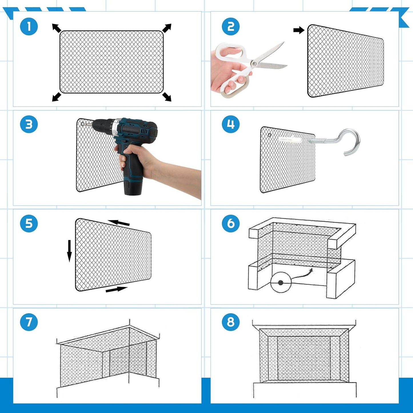 Instructions visualization for installing pet balcony netting