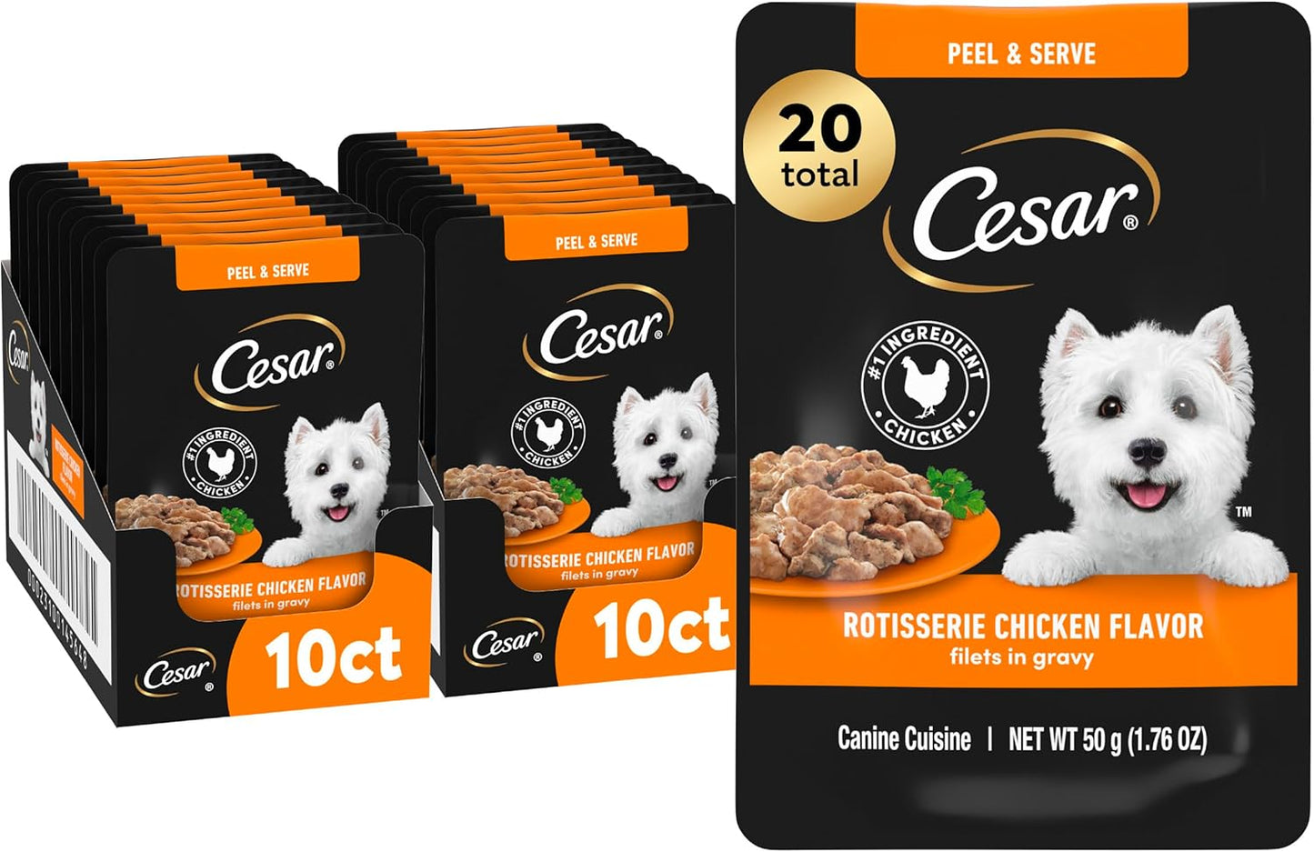 Cesar Filets in Gravy Wet Dog Food Filet Mignon Flavor and Rotisserie Chicken Flavor Variety Pack, Wet Food for Dogs, 1.76 oz. Mini-Pouches, 20 Count (Pack of 2) - Image 15