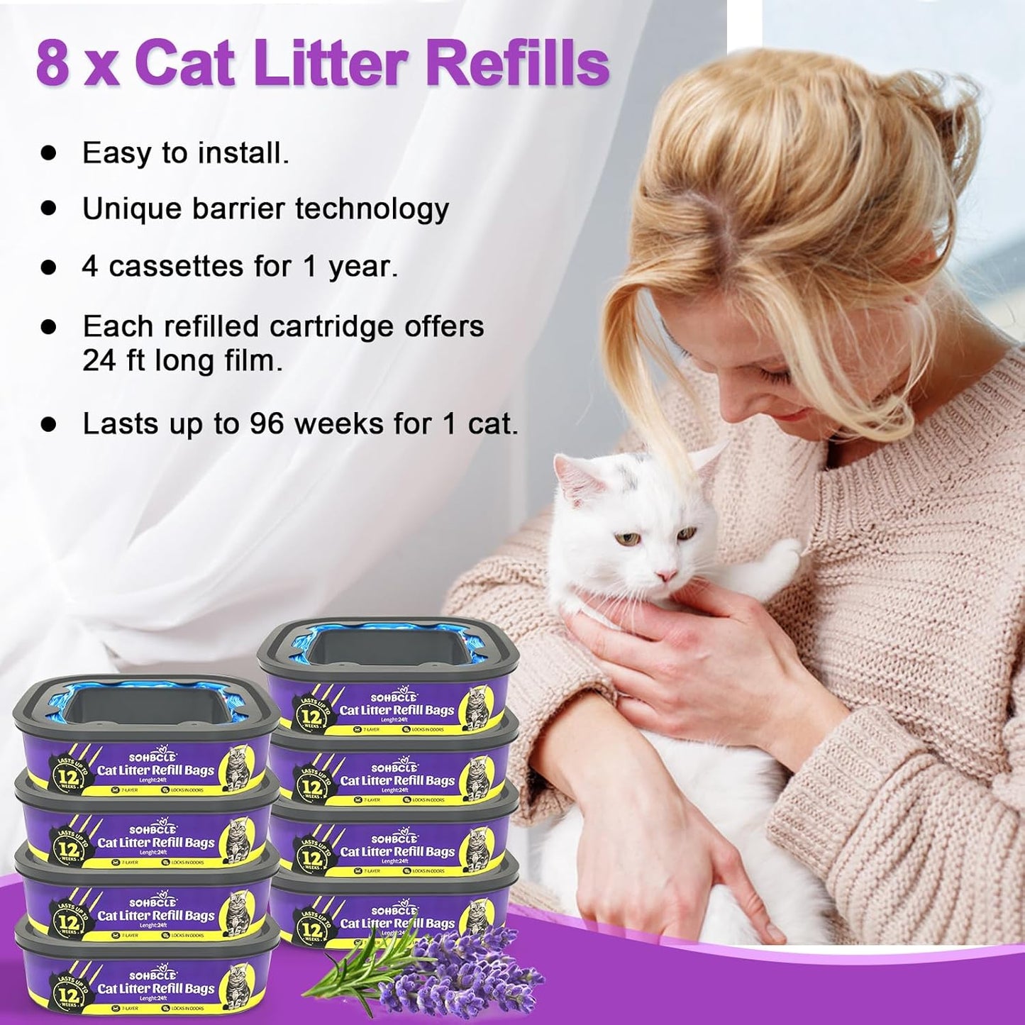 SOHBCLE odor blocking refill bags showing compatibility with standard and plus pails.