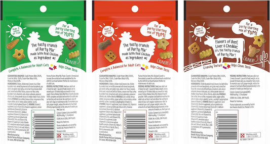 Friskies Party Mix Original Crunch pouch featuring real chicken liver and turkey flavors
