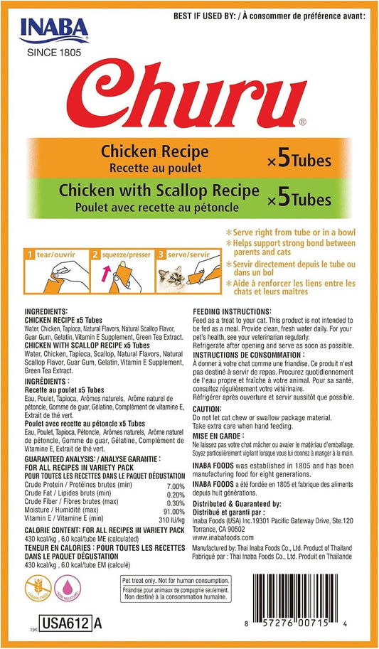 Individual Inaba Churu squeezable chicken and tuna tubes
