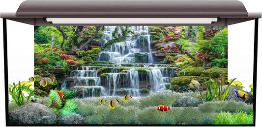 High definition vinyl fish tank background with lush waterfall scenery for reptile habitats