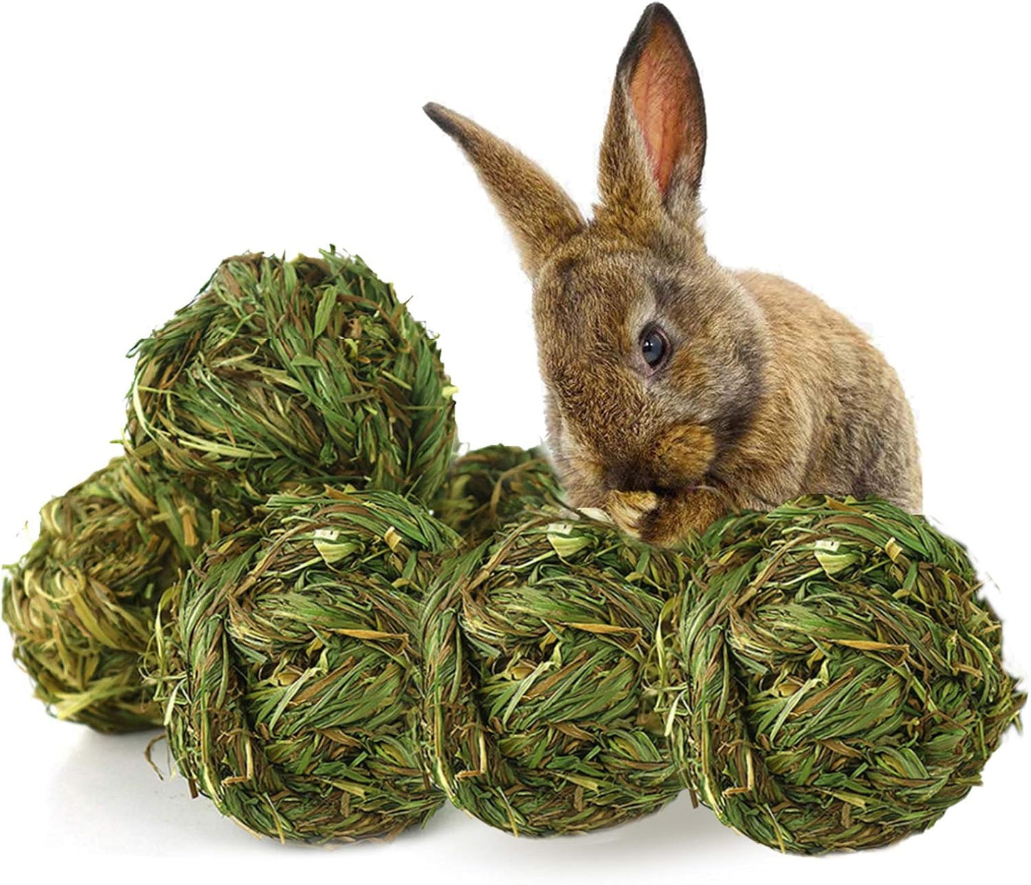 PINVNBY Hay Balls for Rabbits,4 PCS 100% Natural Timothy Hay Bunny Chew Toys Small Animal Teeth Grinding Activity Woven Play Ball for Rabbit,Guinea Pigs,Hamsters,Chinchillas - Image 9