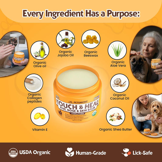Petsmont dog paw moisturizer jar showing organic label