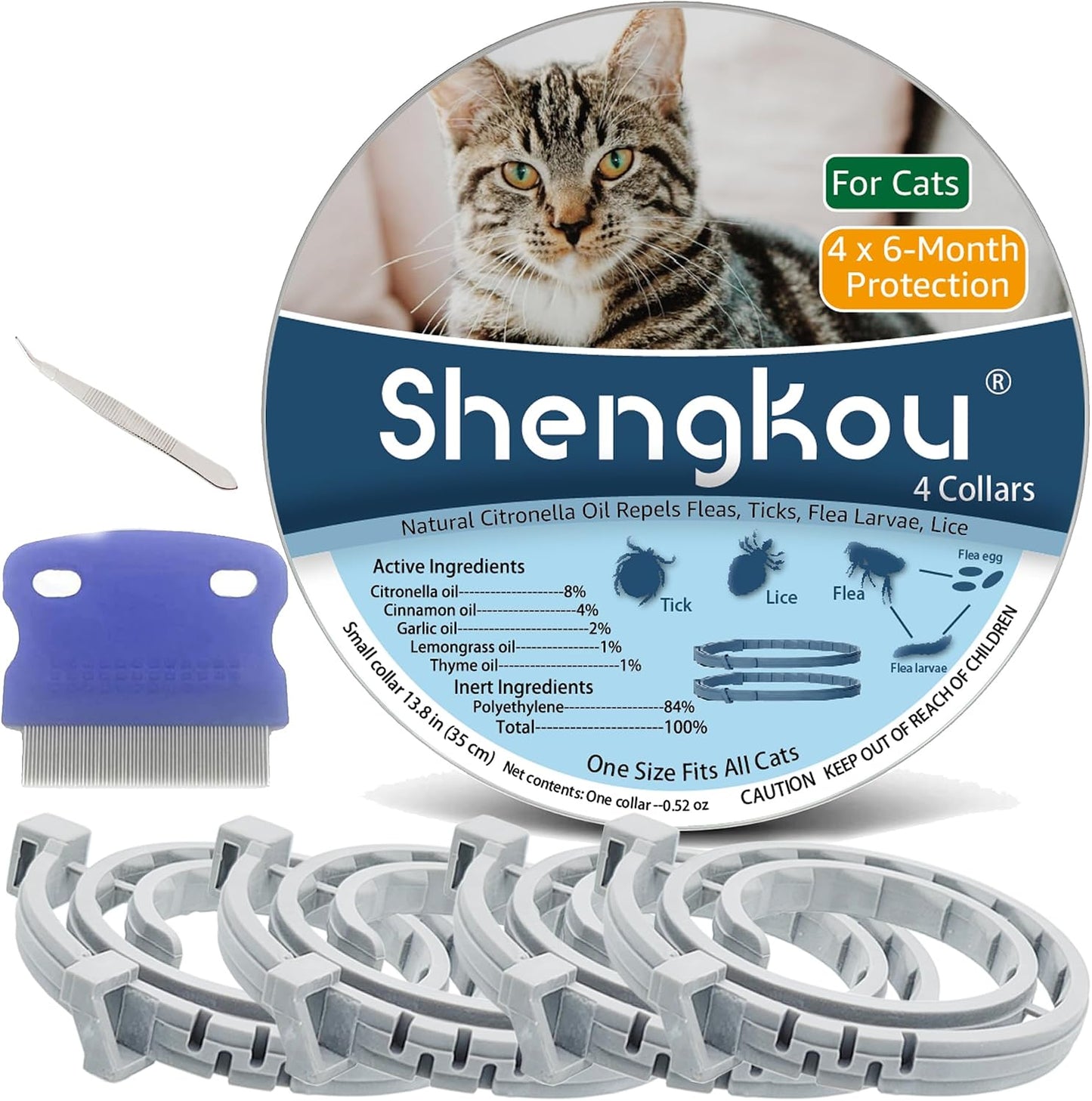 Flea and Tick Collar for Cats - Offers 12-Month Protection, Crafted with Premium Plant Oils, Waterproof, Natural, Safe for Kittens, Includes Free Comb and Tweezers, 13.8 in (2 Packs) - Image 10