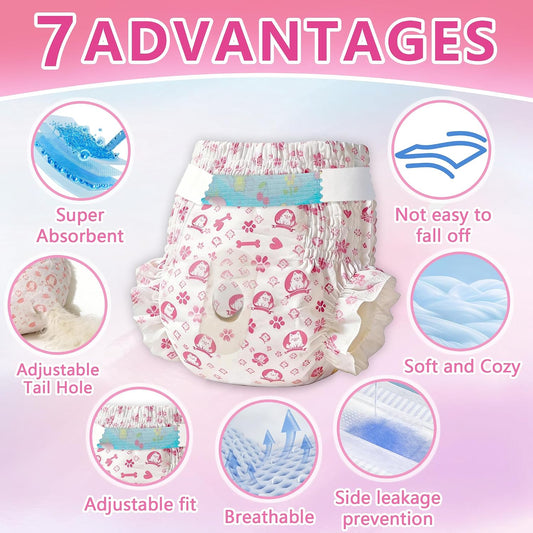 Extra small pink patterned pet nappies for female puppies layout view