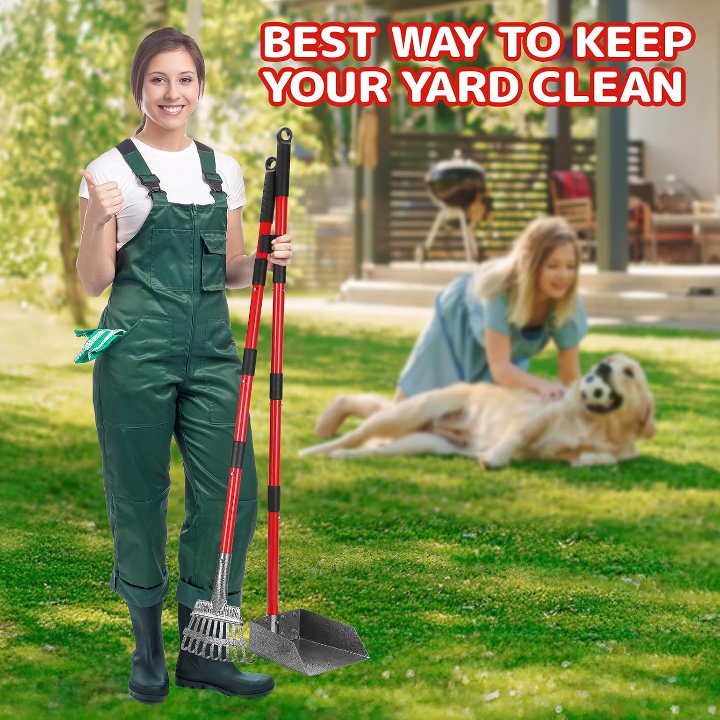 Authentic USA imported Ormalla heavy duty pet cleanup tool showing full long handle extension