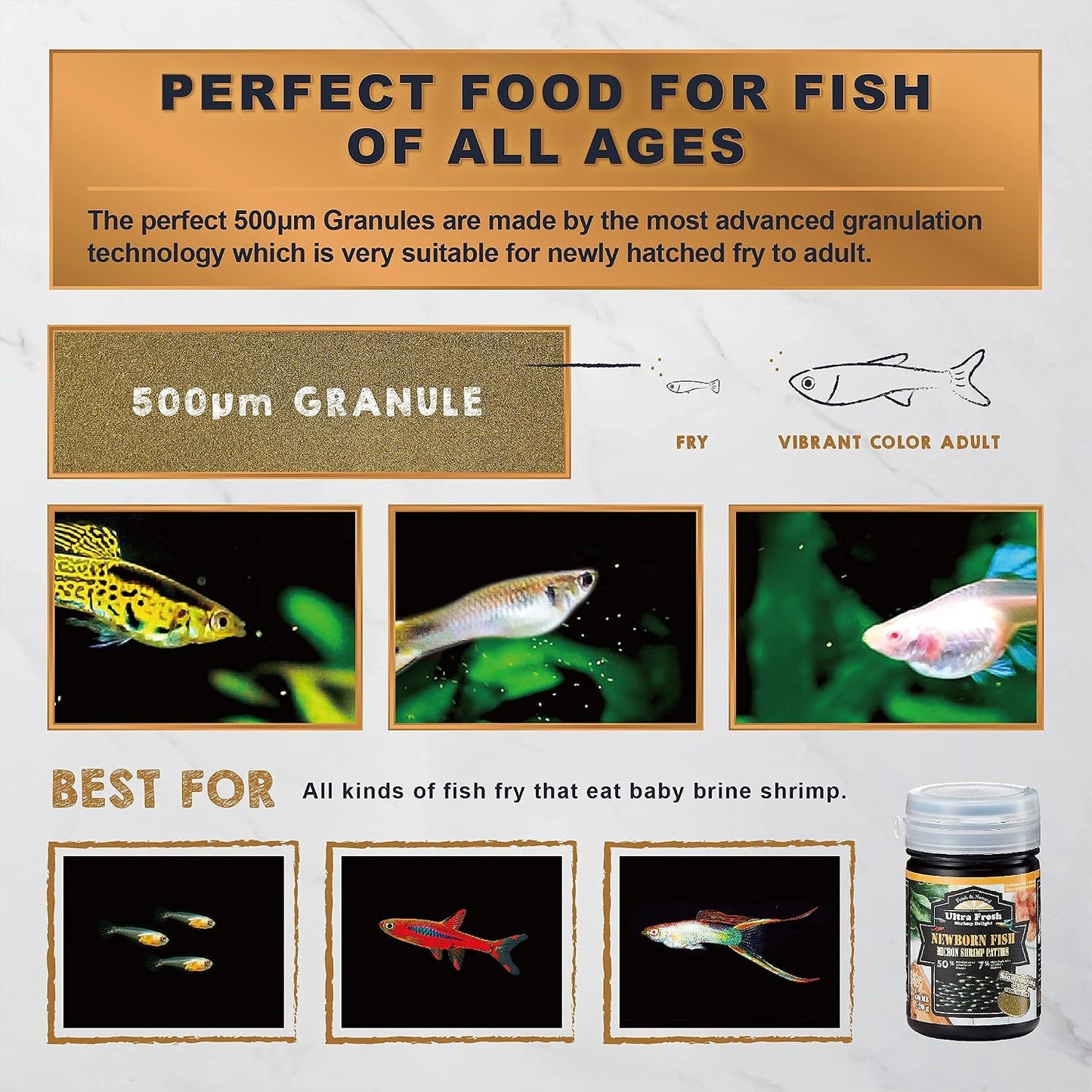 Authentic USA imported Ultra Fresh pet nutrition for sensitive ornamental fish fry