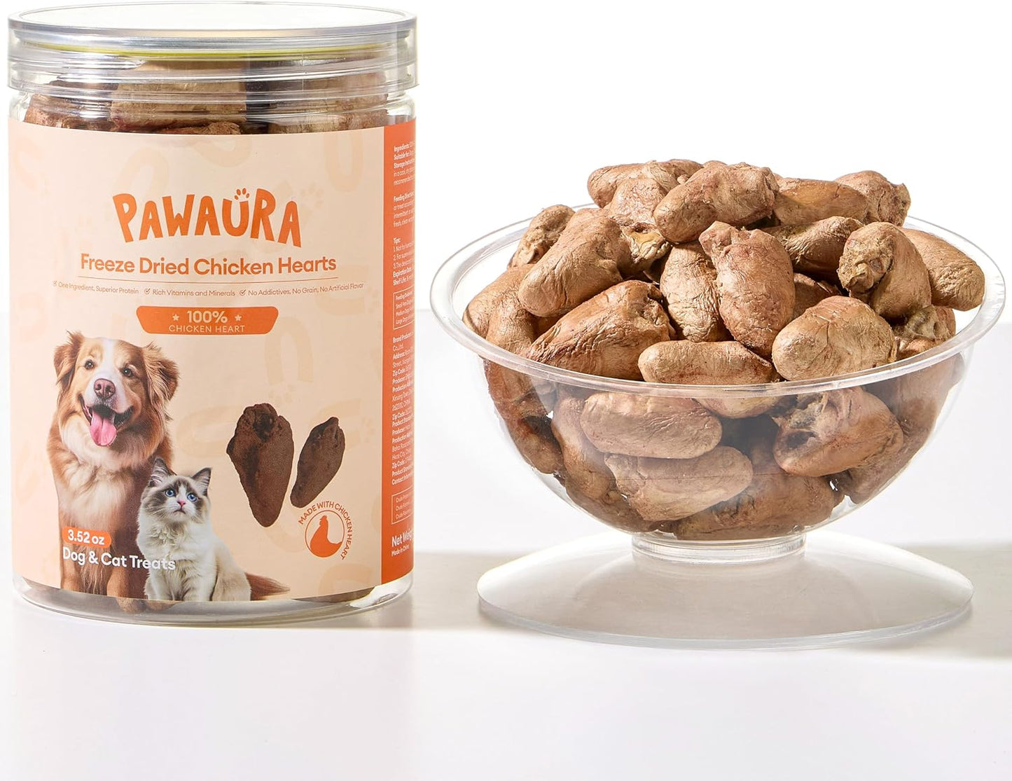 Sealed box of Pawaura freeze-dried chicken hearts for freshness