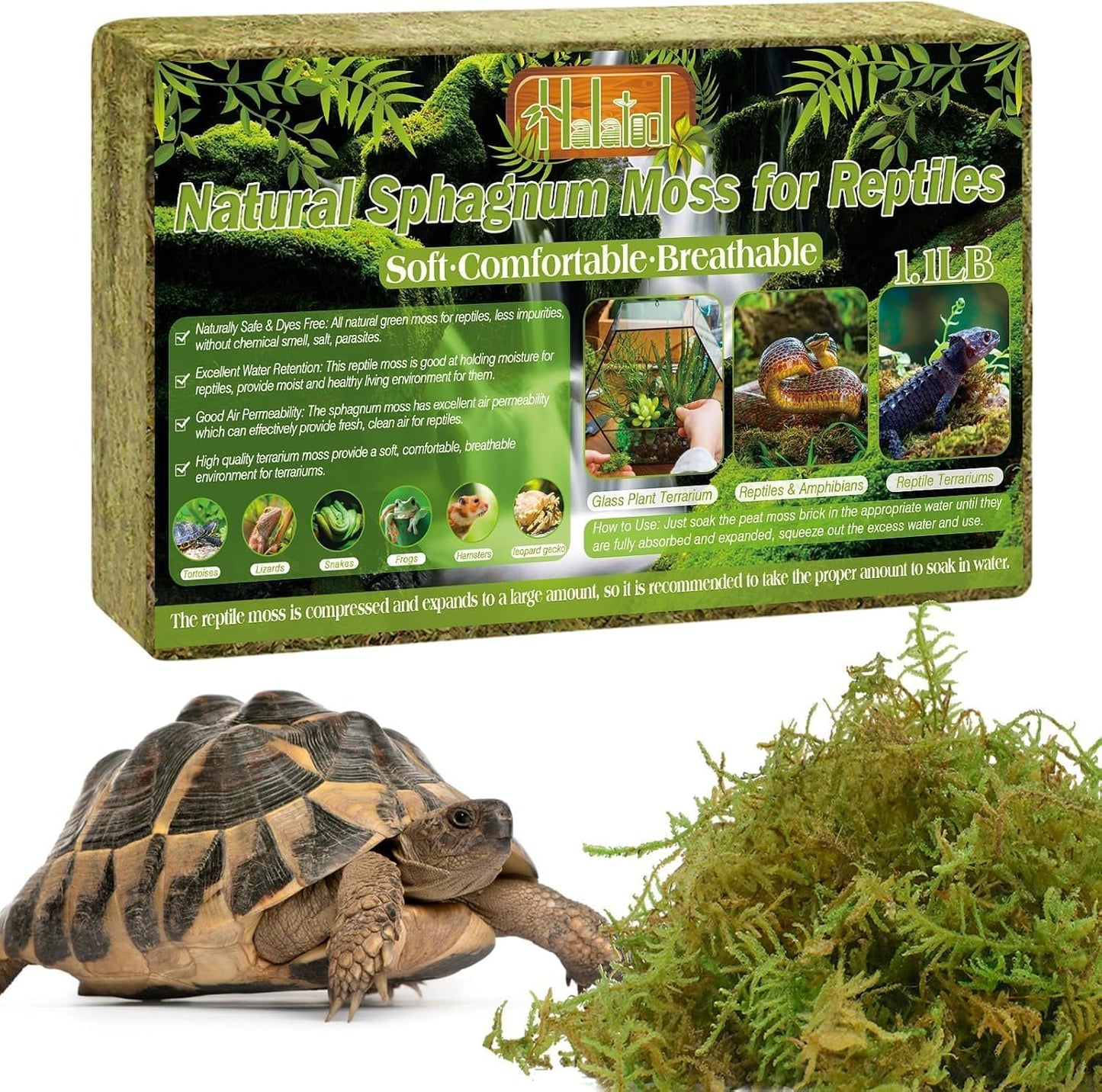 Halatool 9OZ Natural Sphagnum Moss for Reptiles- 14QT Green Moss for Terrarium Plants Long Fiber Reptile Moss for Leopard Gecko Snake Hamsters Tortoises Frogs Lizards Salamanders - Image 11