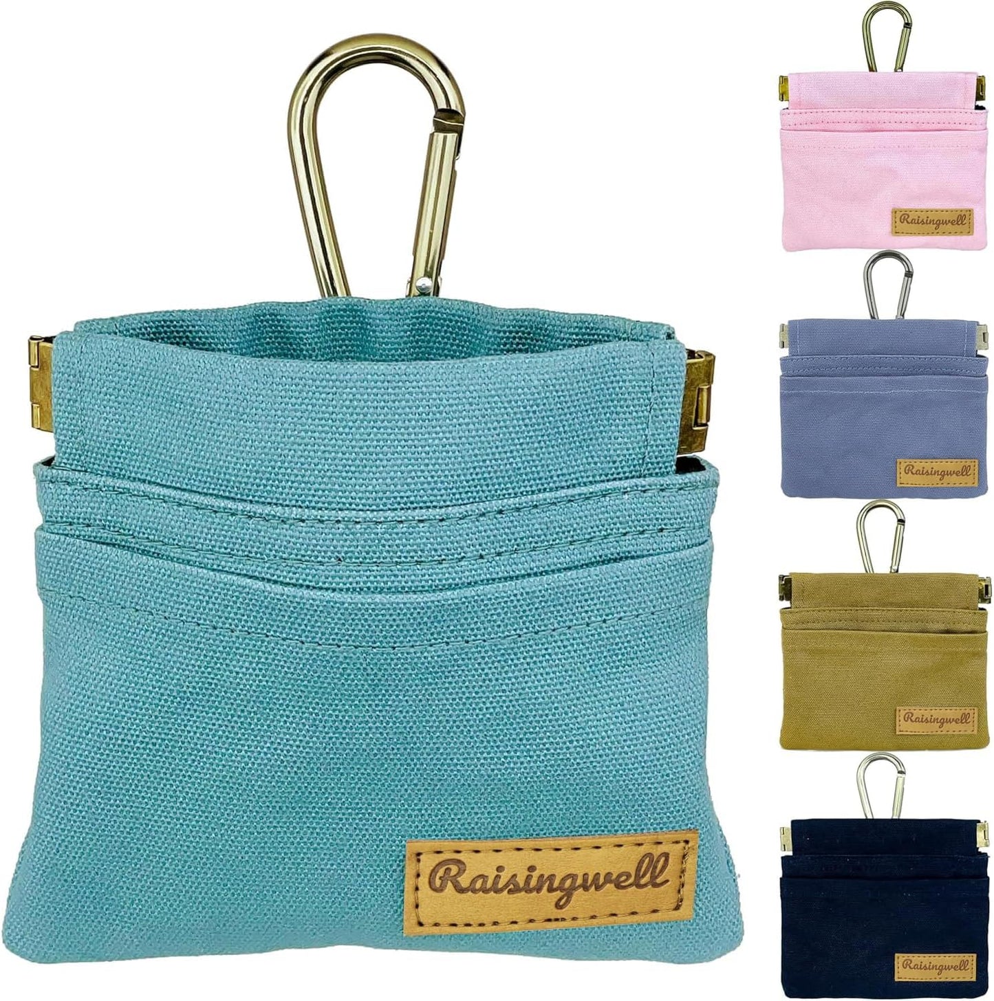 Raisingwell Dog Treat Pouch, Small Cotton Pocket Sized Training Holder, Hand Free Walking Fanny Bag with Carabiner, Self-Closing Pet Feed Snack Reward, Behavior Aids for Puppy Travel or Outdoor (Grey) - Image 15
