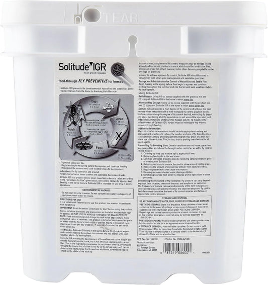 Solitude IGR insect growth regulator packaging displaying ingredients and daily dosage guidelines