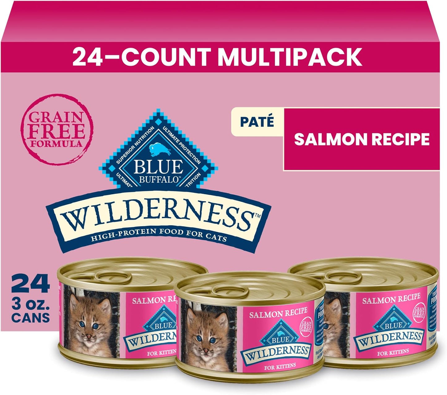 Blue Buffalo Wilderness Kitten Grain-Free Chicken Pat & Salmon Pat Wet Cat Food with DHA, High-Protein & Made with Natural Ingredients, Supports Healthy Growth & Development, 3-oz. Each (6 Count) - Image 15