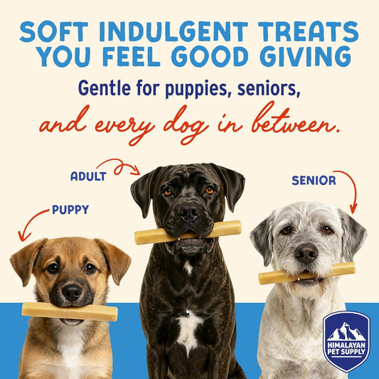 Himalayan Pet Supply probiotic dog treats showing soft texture sticks for gut health.