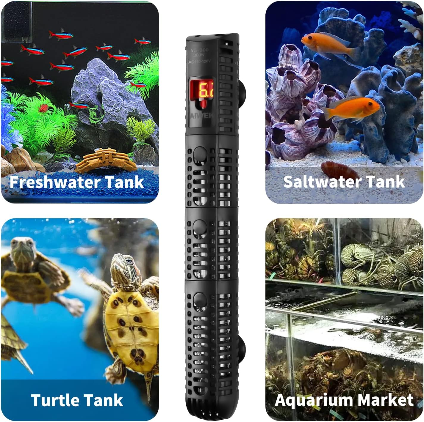 Side profile of Aiwek 300W upgraded aquarium heater