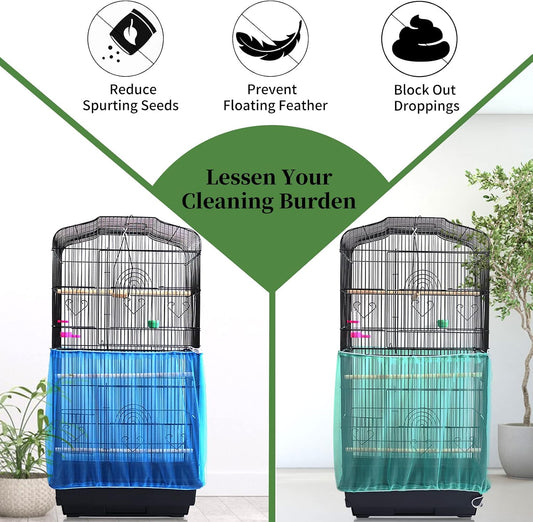 Adjustable birdcage seed catcher skirt with elastic drawstring and lock buckle