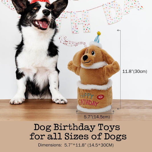 Fuzzwoof musical puppy toy with birthday hat and embroidery