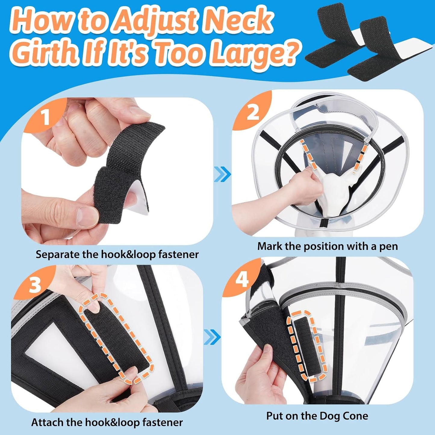Extended Dog Cone to Stop Licking, Adjustable Depth, Transparent Recovery Collar for Large Medium Dogs, Soft E-Collar After Surgery Neuter with Reflective Strip for Night Visibility XL - Image 9