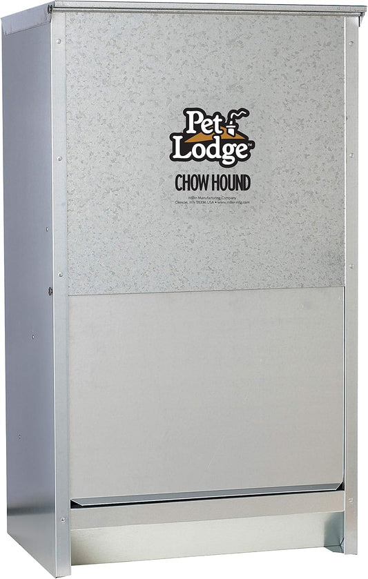 Chow Hound outdoor pet food dispenser showcasing the rear wall mounting keyholes.