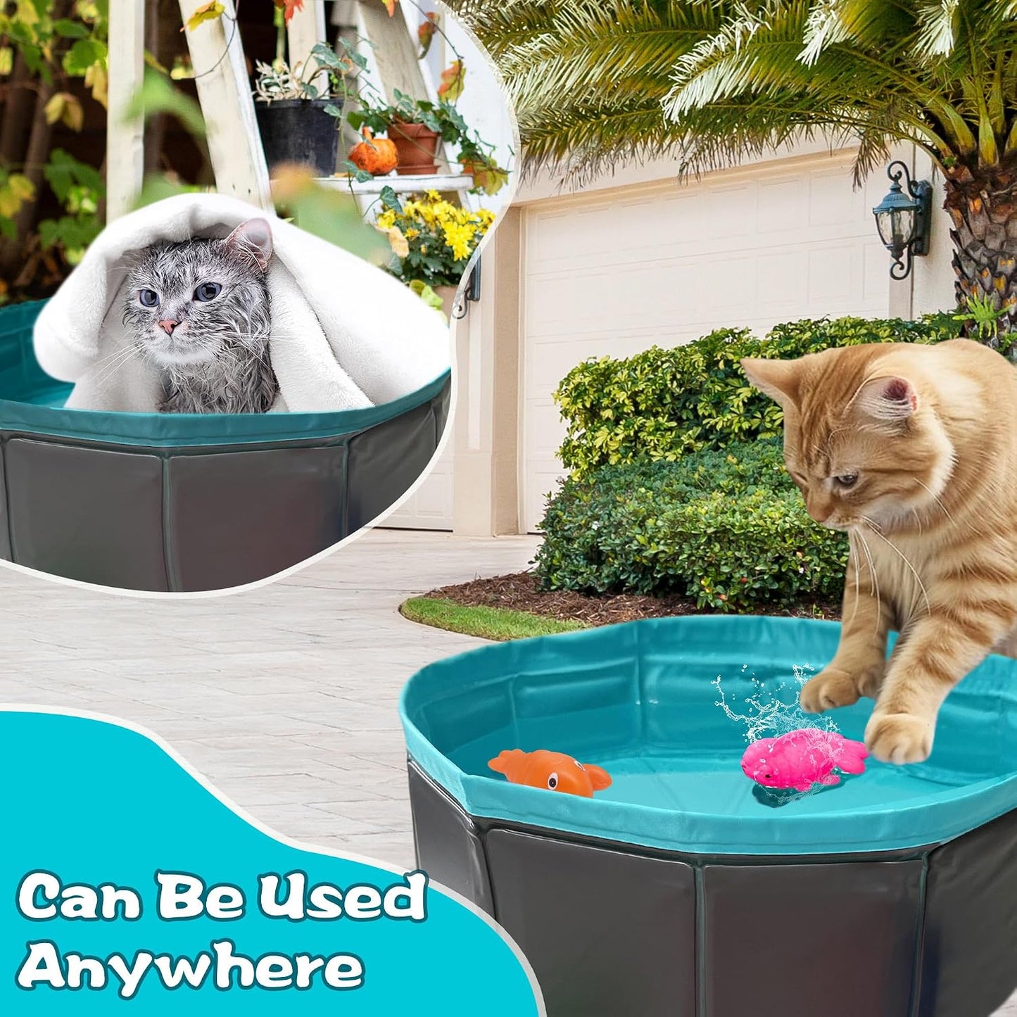 Folded Yopetox cat pool toy illustrating the lightweight and easy storage design.
