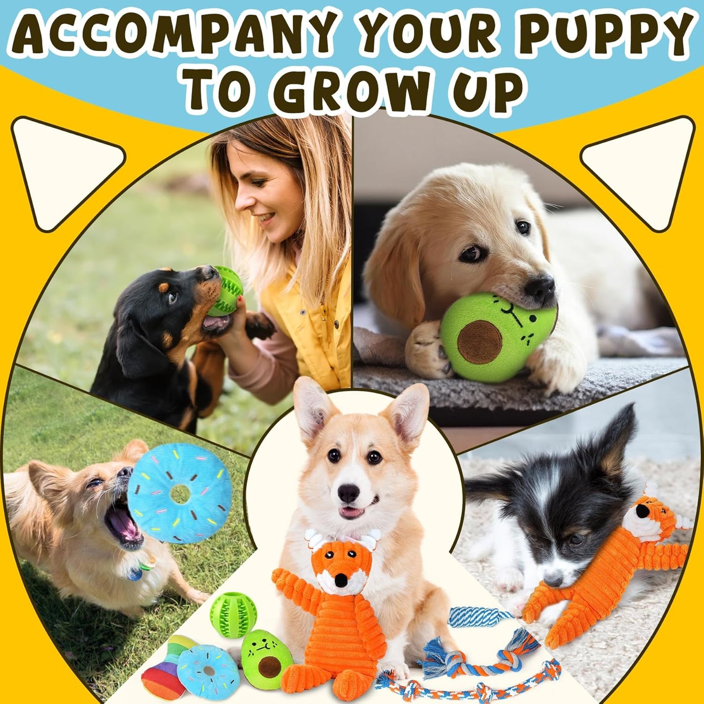 Zeaxuie dog toy set with accessories and poop bag roll