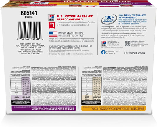 Hill's Science Diet Roasted Chicken and Braised Beef stews 12-pack cans.