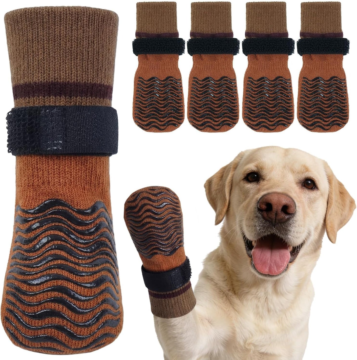 Kuoser Dog Socks for Hardwood Floors Anti Slip, Grippy Socks for Dogs to Prevent Licking Paws, Comfy Booties Dog Anti Scratch Socks Pet Protectors for Jnjured Paw, 4 Pack-S - Image 15