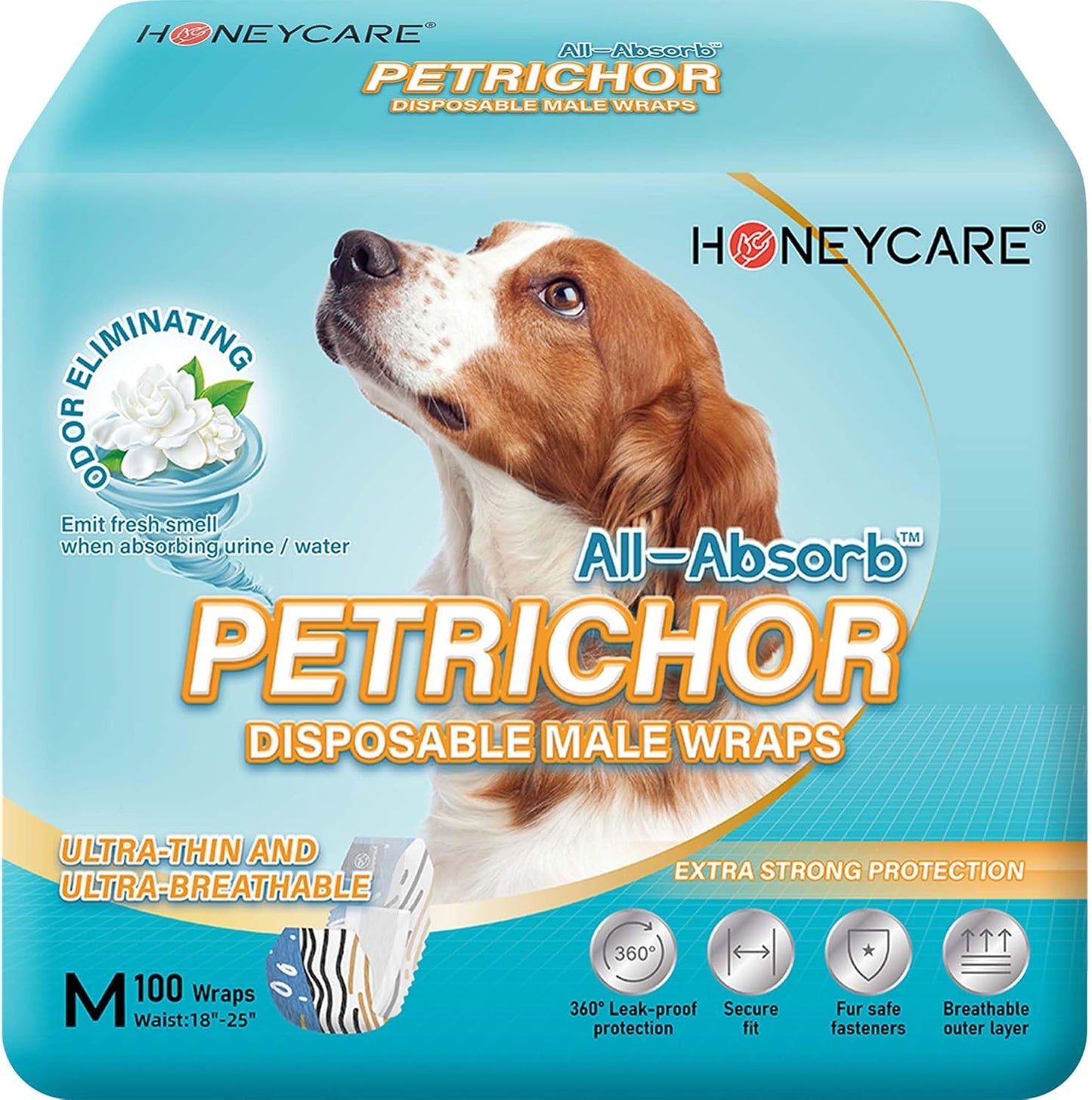 HONEY CARE 100 count petrichor scent disposable belly band bundle pack