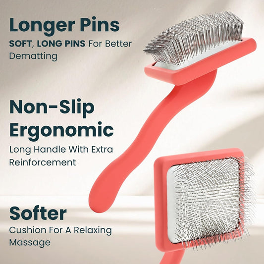 Flying Pawfect grooming brush being used on a long haired golden doodle coat