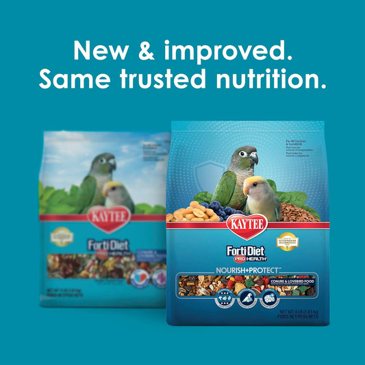 Kaytee bird food bag showing nutrient labels and superfood ingredients.