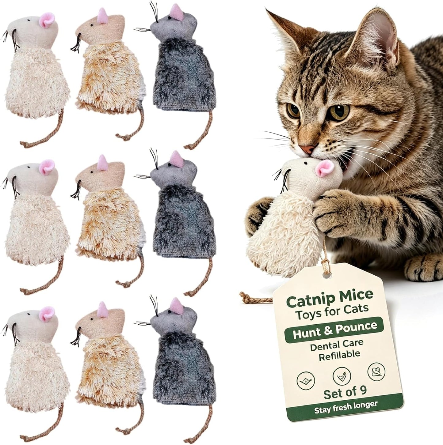 Ipetboom 6pcs Refillable Catnip Toys for Cats - Plush Mouse Cat Chew Toys for Indoor Activities, Breathable Fabric for Added Catnip, Hunting Play and Boredom Relief - 3.54x2.55x0.39in - Image 10