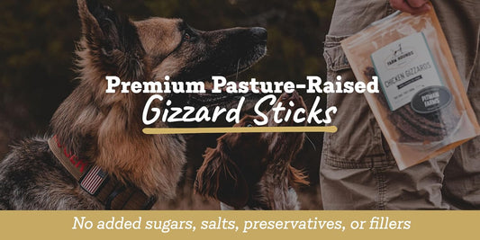 Close up of Farm Hounds dehydrated duck gizzard dog treat stick