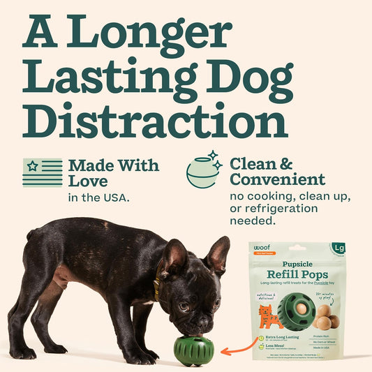 Large size WOOF Pupsicle pre-made replacement dog treats for interactive play toys.