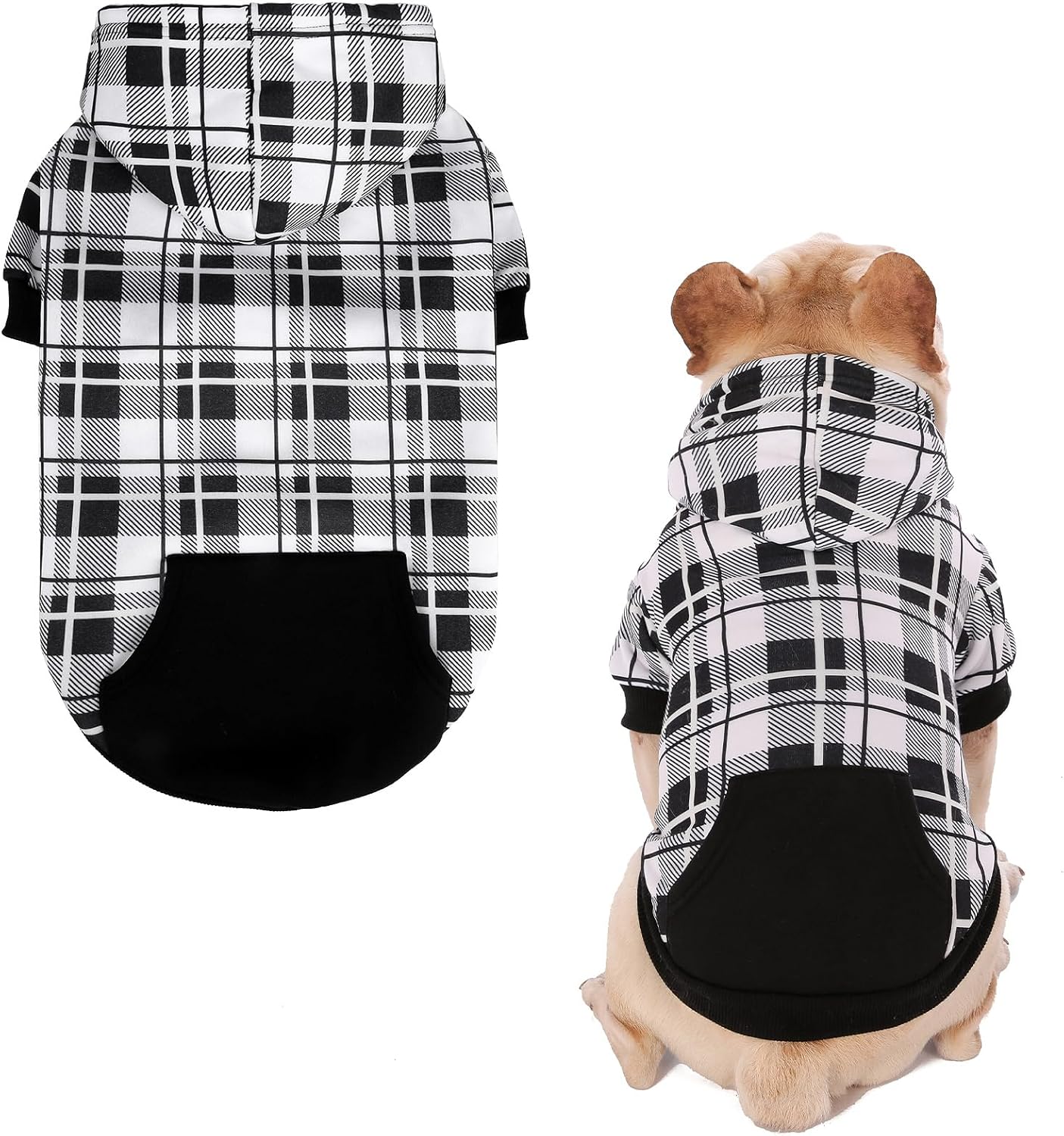 EXPAWLORER Plaid Dog Hoodie - British Style Warm Dog Sweater Shirt with Leash Hole,Pitbull Clothes Outfits,Winter Coat Apparel for All Breeds Puppy Girl Boy-Cat Apparel,Beige Medium - Image 15