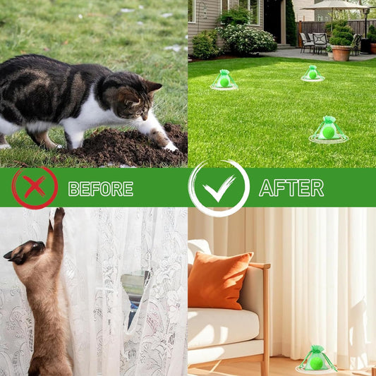 Yerbafi cat deterrent balls placed in a home garden