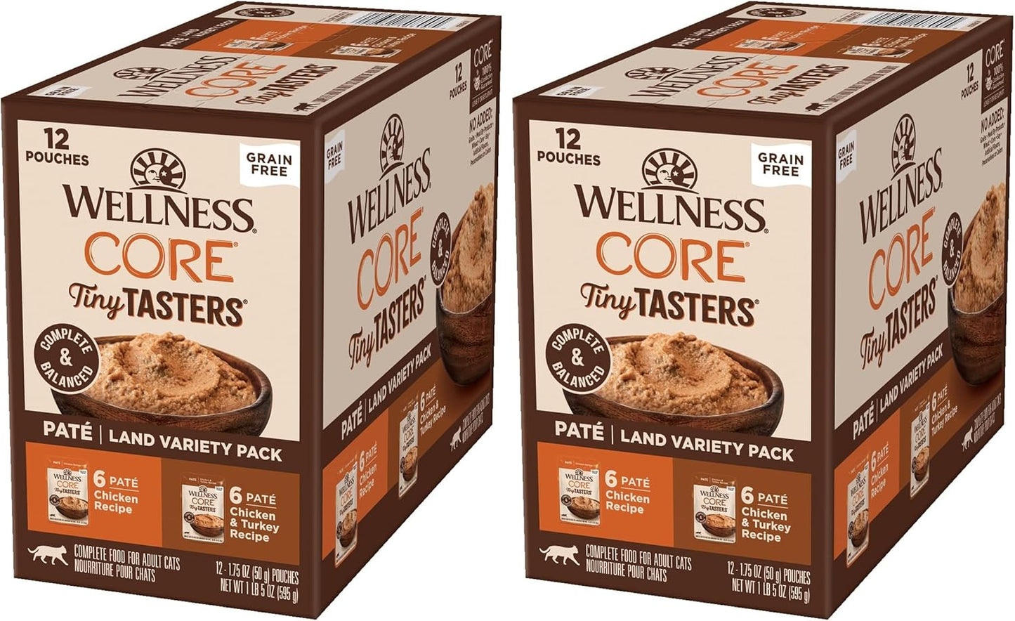 Wellness CORE Tiny Tasters Pate Variety Pack Adult Wet Cat Food, Natural, Protein Rich, Grain Free, Land Recipes, 1.75 oz, Pack of 12 Pouches - Image 13