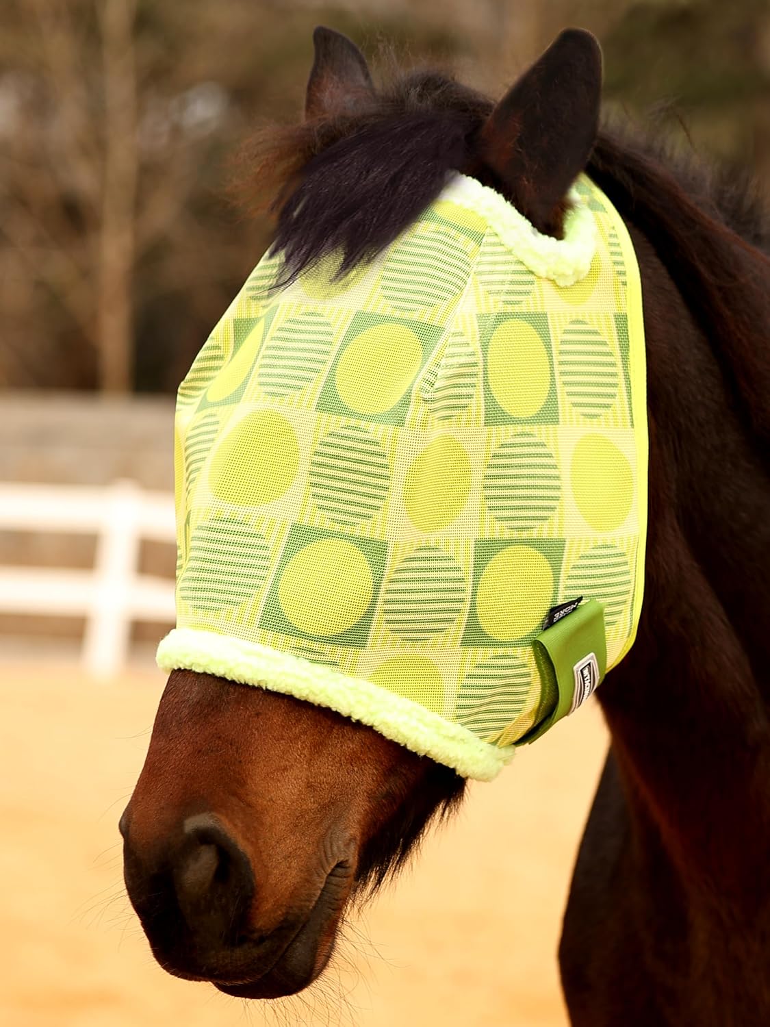 Tackmore Horse Fly Mask Without Ears, Breathable Structured Mesh for Horses, Soft Fleece Edging, UV Protection, Printed Turnout Mask for Pasture-Pink Print M - Image 12