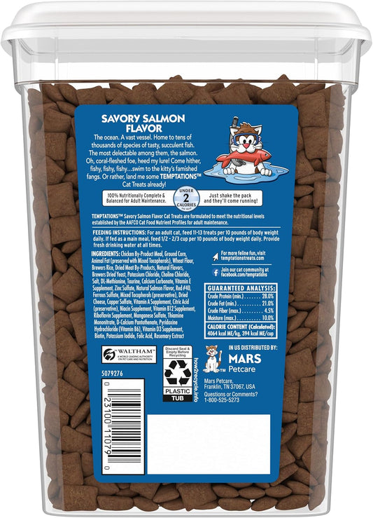 Temptations dual texture crunchy and soft salmon cat snacks close up view