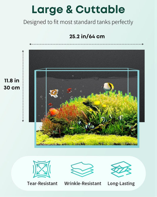 Pawfly fish tank background installed on a clean glass aquarium showcasing vivid color contrast.