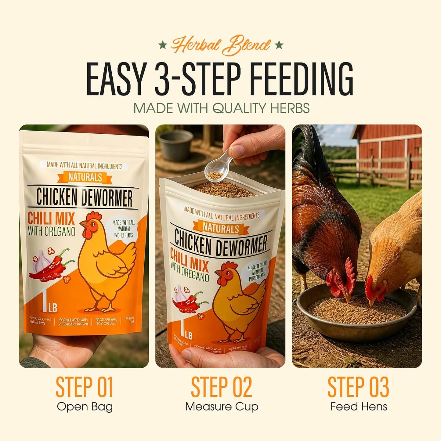 Imported USA premium packaging of Aevezom poultry dewormer powder for Indian homesteaders.