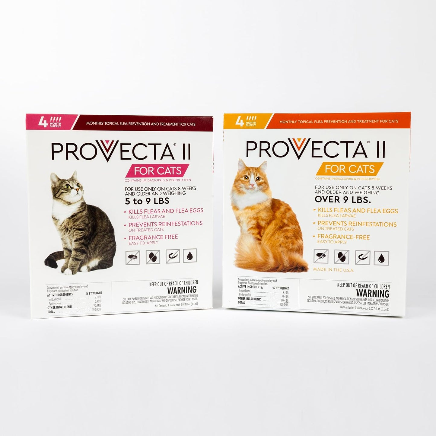 Authentic USA imported ProVecta II monthly flea protection pack for cats eight weeks or older