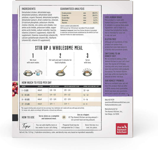 Honest Kitchen Prowl chicken recipe dehydrated cat food packaging details