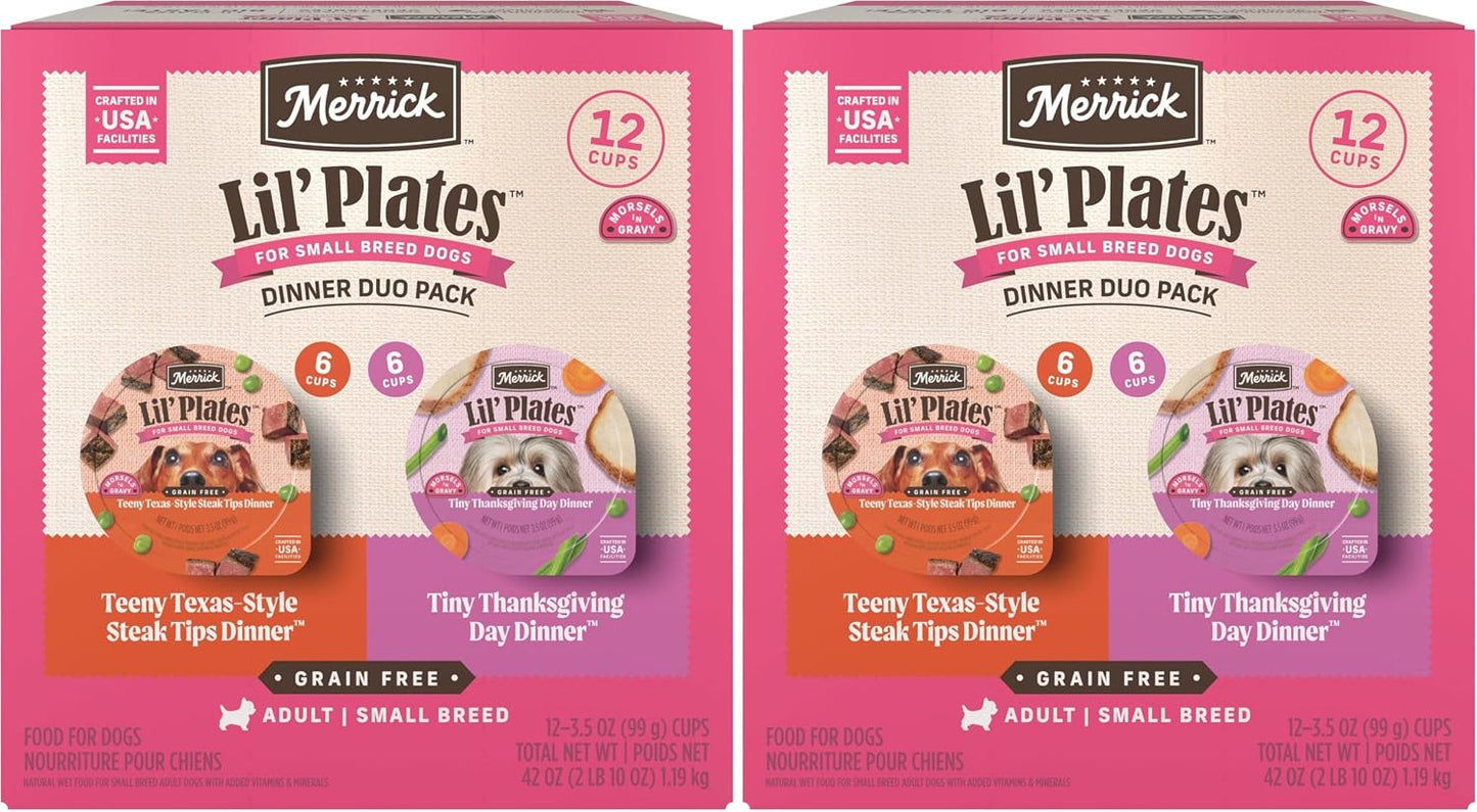 Merrick Lil' Plates Grain Free Dinner Duos Soft Natural Wet Small Dog Food Variety Pack, Beef and Chicken - (Pack of 12) 3.5 lb. Tubs - Image 15