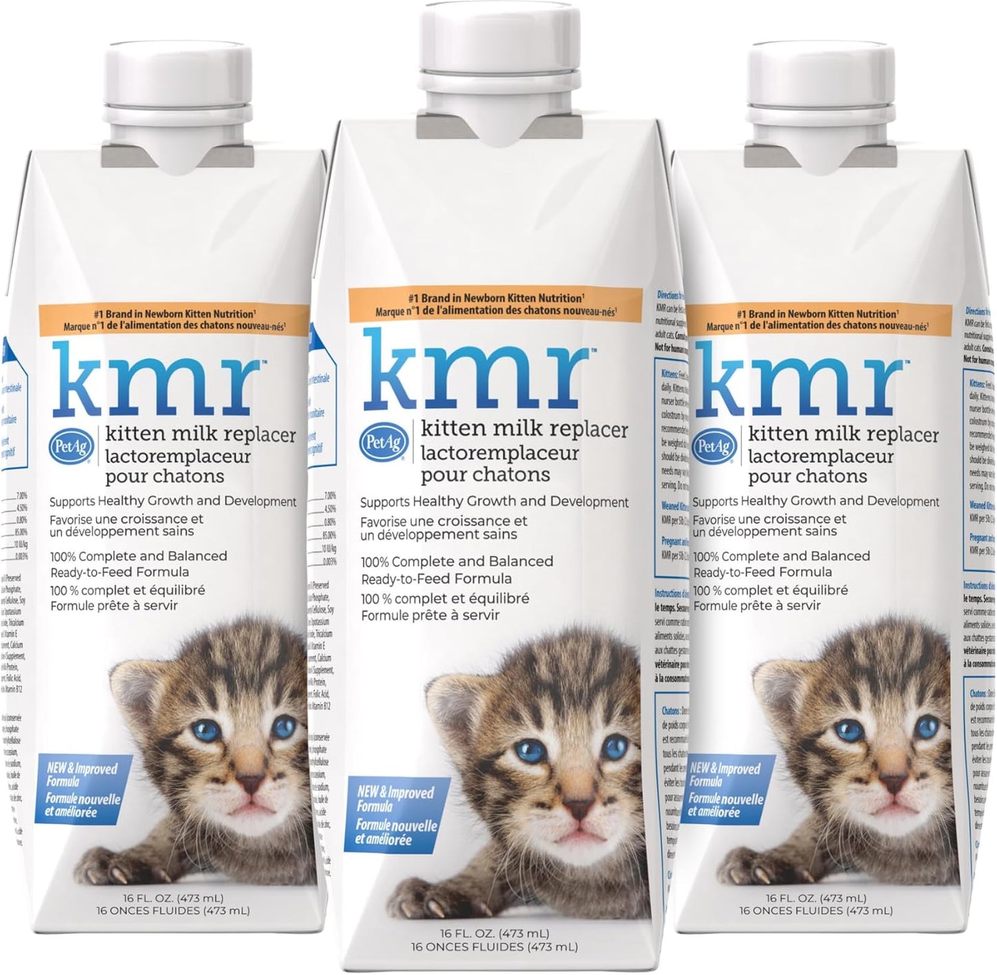 PetAg KMR kitten formula display indicating the nutritional match to mother queen milk.