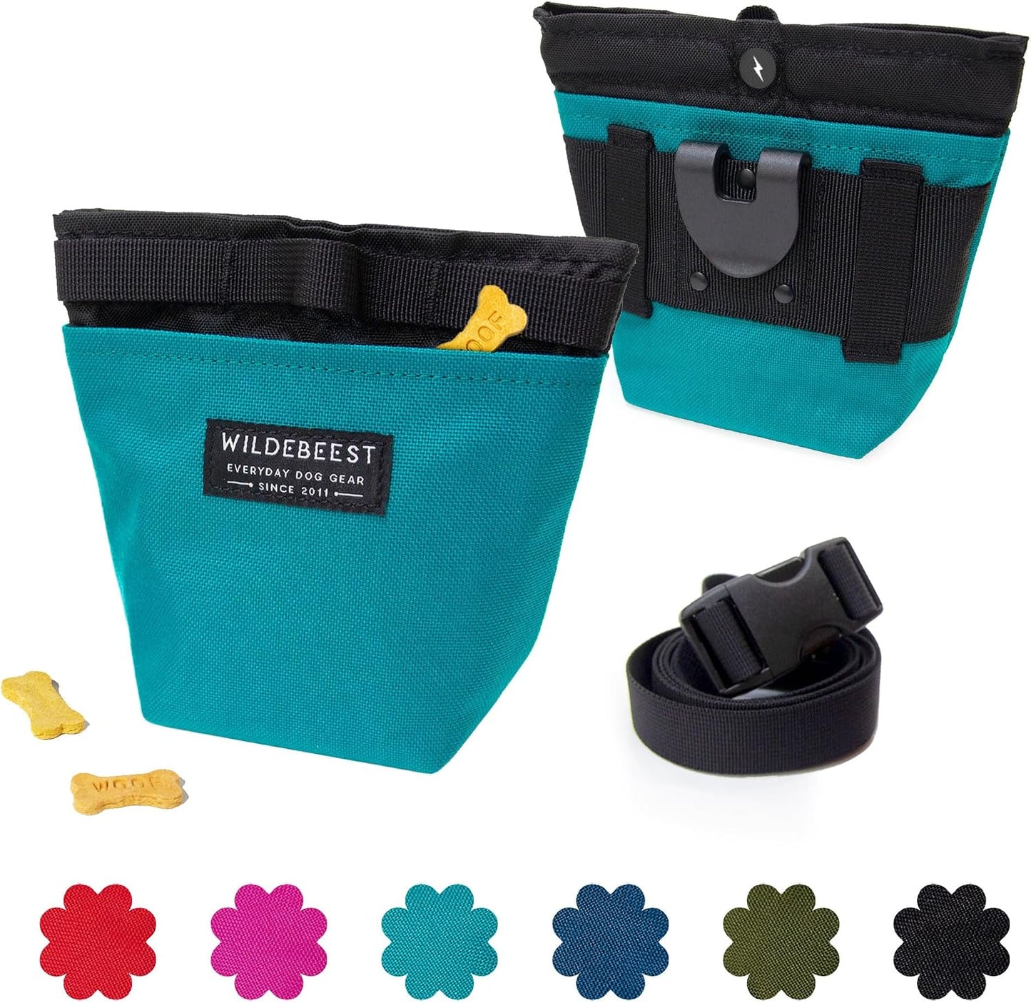 Wildebeest Dog Treat Pouch, Dog Treat Bag, Dog Training Treat Pouch, Dog Travel Bag, Pet Treat Pouch, Magnetic Closure, 2 Water-Resistant Compartments, Detachable Waist Strap & Belt Clip (Navy) - Image 12