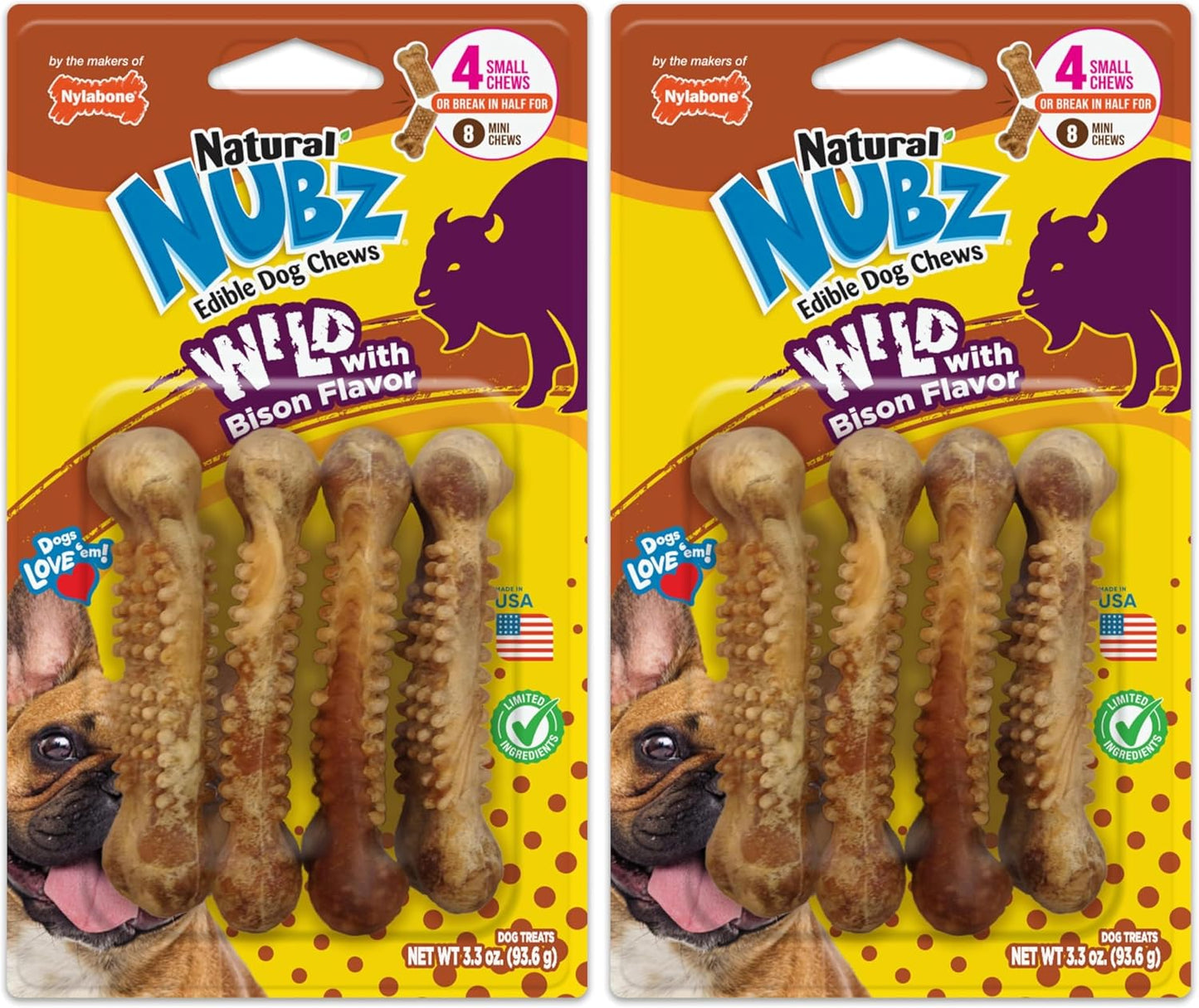 Nylabone Nubz Wild Natural Dog Chew Treats for Small Dogs, Long Lasting Dog Chew Bones Made in USA, Bison Flavor, Small Dog Bones for Dogs Up to 25 lbs. (12 Count) - Image 11