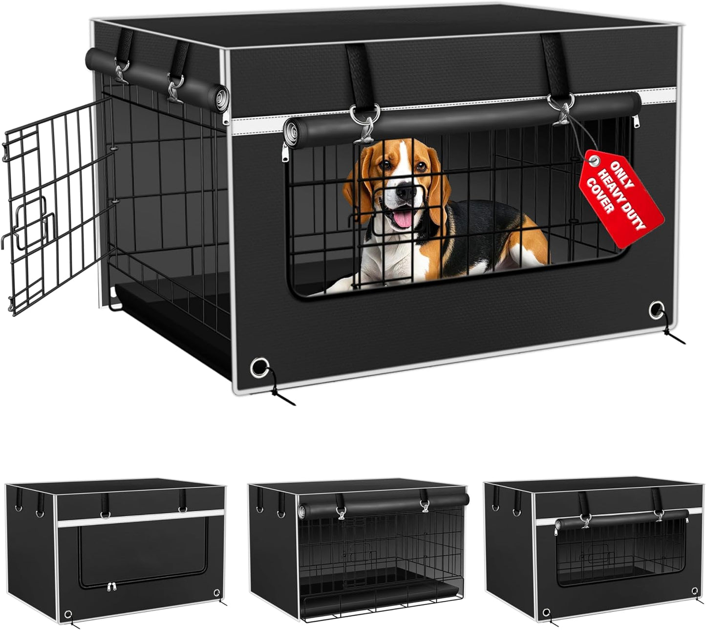 Low odor breathable dog kennel cover showing top zipper functionality